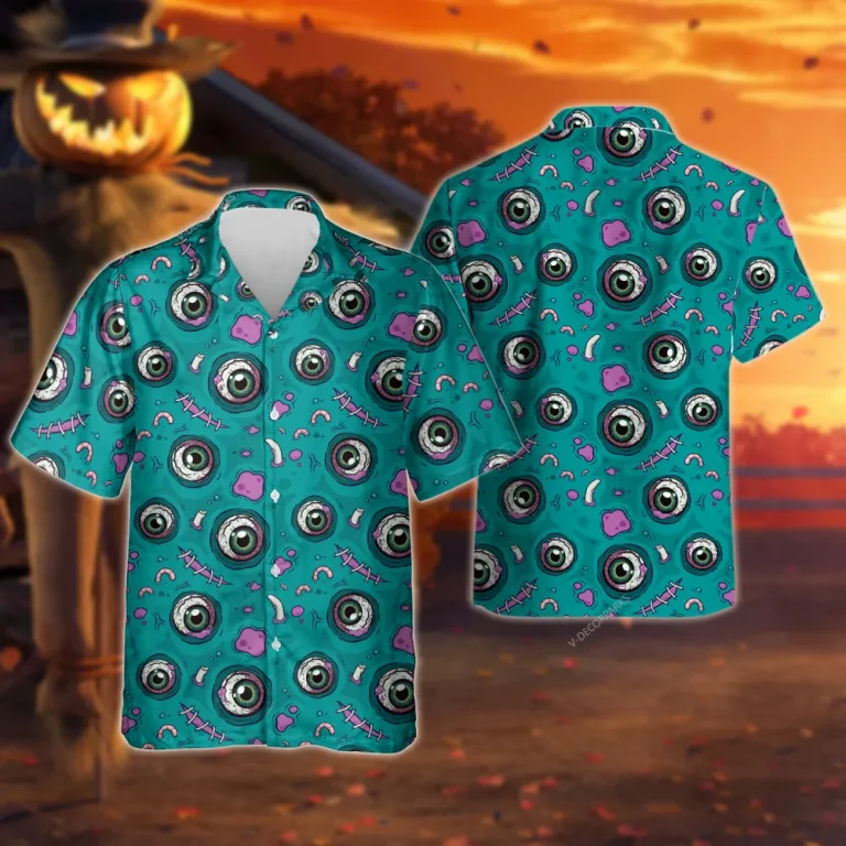 Spooky Eyes Hawaiian Shirt For Men Women, Scary Eyes Halloween Aloha Button Down Short Sleeve Shirt, Halloween Eyeballs Style Shirts