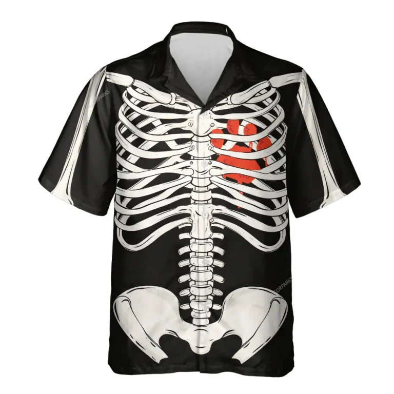 Skeleton Halloween Hawaiian Shirt For Men Women, Halloween Skeleton Footprint Aloha Button Down Short Sleeve Shirt, Halloween Hawaiian Style Shirts