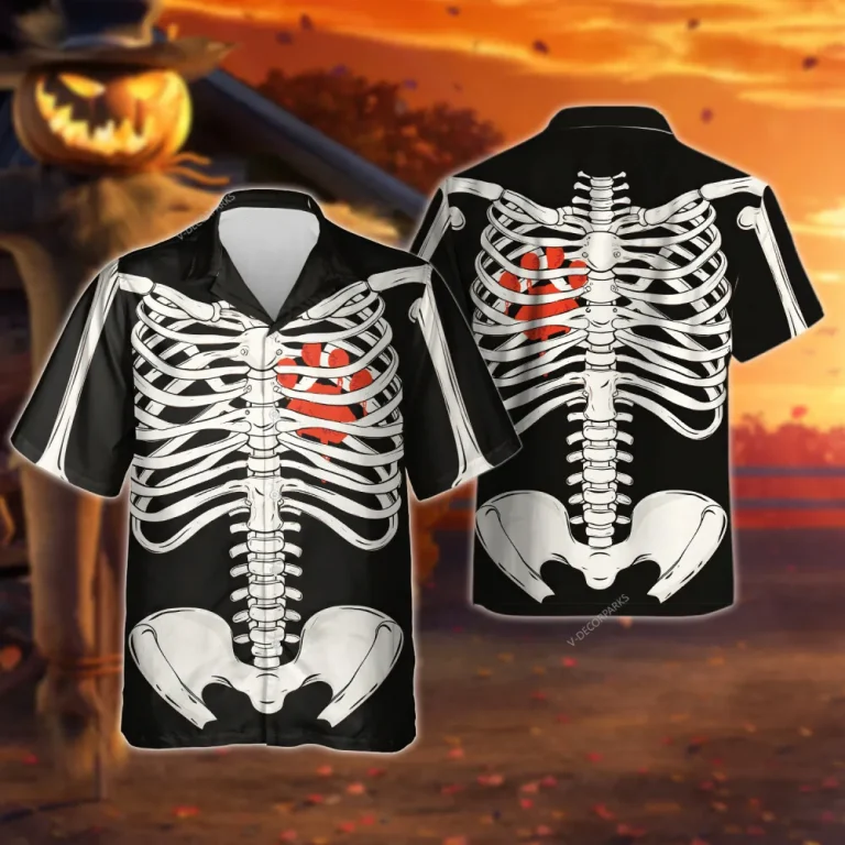 Skeleton Halloween Hawaiian Shirt For Men Women, Halloween Skeleton Footprint Aloha Button Down Short Sleeve Shirt, Halloween Hawaiian Style Shirts
