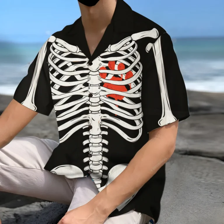 Skeleton Halloween Hawaiian Shirt For Men Women, Halloween Skeleton Footprint Aloha Button Down Short Sleeve Shirt, Halloween Hawaiian Style Shirts