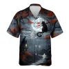 Black Cat Ghost Hawaiian Shirt For Men Women, Spooky Black Cat Halloween Aloha Button Down Short Sleeve Shirt, Halloween Hawaiian Style Shirts