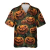 Scary Pumpkin Hawaiian Shirt For Men Women, Pumpkin Halloween Aloha Button Down Short Sleeve Shirt, Halloween Horror Unisex Hawaiian Shirts