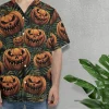 Scary Pumpkin Hawaiian Shirt For Men Women, Pumpkin Halloween Aloha Button Down Short Sleeve Shirt, Halloween Horror Unisex Hawaiian Shirts