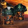 Horror Pumpkin Dragon Hawaiian Shirt For Men Women, Pumpkin Night Halloween Aloha Button Down Short Sleeve Shirt, Halloween Hawaiian Style Shirts