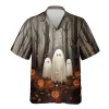 Lonely Ghost Unisex Hawaiian Shirts, Halloween Pumpkin Ghost Aloha Beach Shirt, Horror Pattern Button Down Short Sleeve Shirts