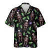 Spooky Skeleton Unisex Hawaiian Shirts, Halloween Skeleton Aloha Beach Shirt, Deadly Poison Pattern Button Down Short Sleeve Shirts