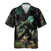 Great Bigfoot Hawaiian Shirt For Men, Halloween Spooky Hawaiian Shirt Men's Button Up Short Sleeves, Carved Pumpkin Costume, Dark Forest Clothing