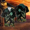 Great Bigfoot Hawaiian Shirt For Men, Halloween Spooky Hawaiian Shirt Men's Button Up Short Sleeves, Carved Pumpkin Costume, Dark Forest Clothing