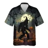 Bigfoot Shadow Hawaiian Shirts For You, Scary Ape Halloween Funny Hawaiian Shirt Button Up Short Sleeve, Pumpkin Tomb Costume