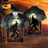 Bigfoot Shadow Hawaiian Shirts For You, Scary Ape Halloween Funny Hawaiian Shirt Button Up Short Sleeve, Pumpkin Tomb Costume