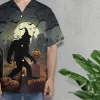 Bigfoot Shadow Hawaiian Shirts For You, Scary Ape Halloween Funny Hawaiian Shirt Button Up Short Sleeve, Pumpkin Tomb Costume