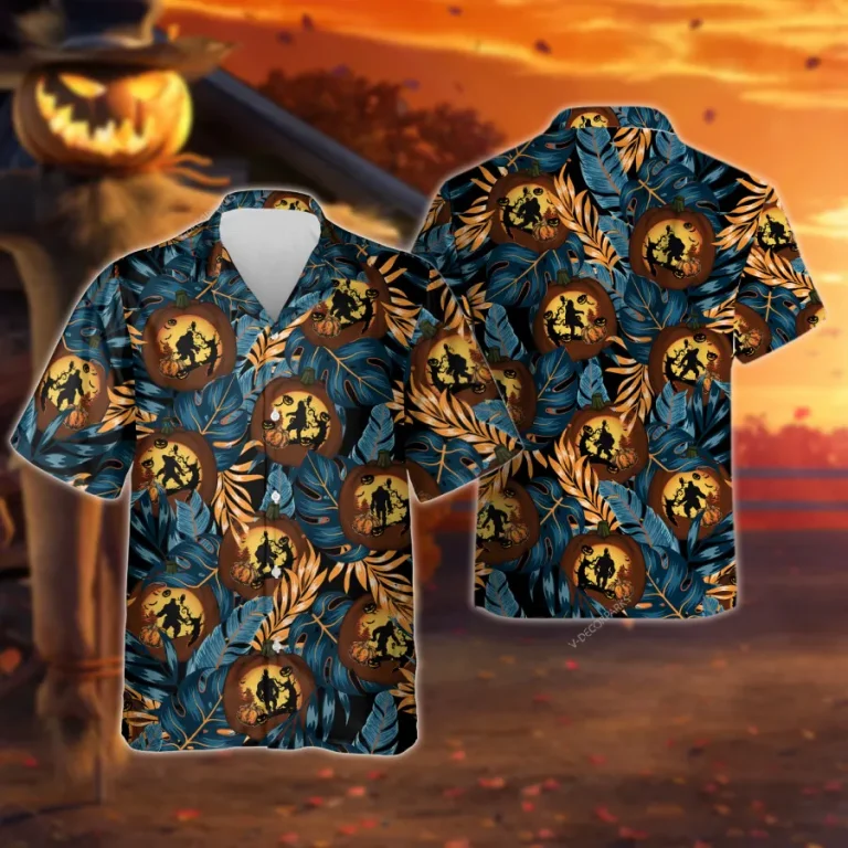 Bigfoot Carved Pumpkin Hawaiian Shirts For Men, Halloween Mysterious Creature Aloha Shirt, Men's Button Up Short Sleeves, Lantern Costume