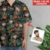 Halloween Custom Face With Skeleton Hawaiian Shirts For Men, Tropical Aloha Shirt, Unisex Button Up Short Sleeve, Halloween Personalized Costume