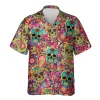 Sugar Skull Hawaiian Shirt For Men Women, Psychedelic Colorful Hawaiian Aloha Shirt, Trippy Unisex Button Down Short Sleeves Shirt