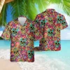 Sugar Skull Hawaiian Shirt For Men Women, Psychedelic Colorful Hawaiian Aloha Shirt, Trippy Unisex Button Down Short Sleeves Shirt