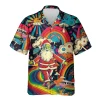 Hippie Santa Mushroom Hawaiian Shirt For Men Women, Hippie Christmas Summer Aloha Beach Shirt, Comical Button Down Short Sleeves Shirt