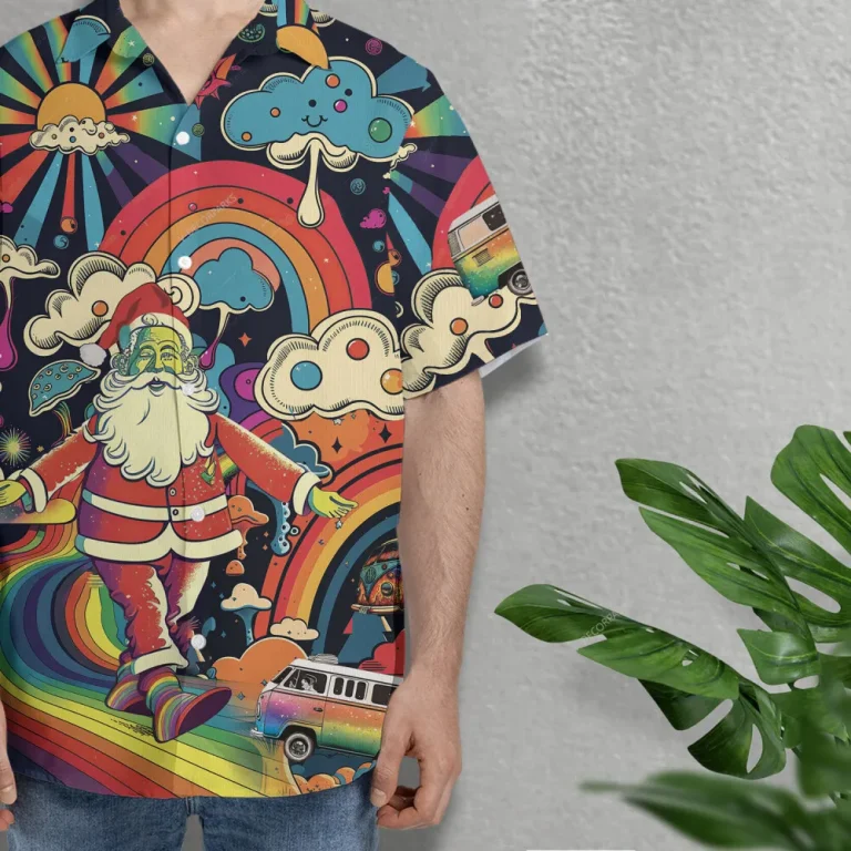 Hippie Santa Mushroom Hawaiian Shirt For Men Women, Hippie Christmas Summer Aloha Beach Shirt, Comical Button Down Short Sleeves Shirt