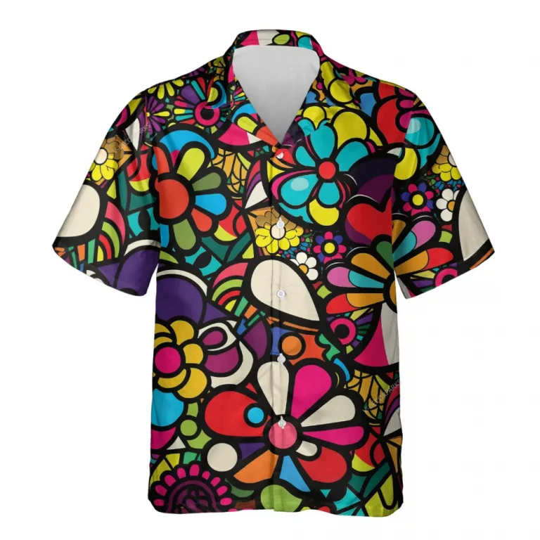 Psychedelic Flower Hawaiian Shirt For Men Women, Colorful Psychedelic Summer Aloha Beach Shirt,stained Glass Art Button Down Short Sleeves Shirt