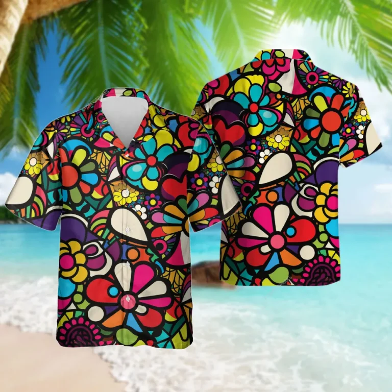 Psychedelic Flower Hawaiian Shirt For Men Women, Colorful Psychedelic Summer Aloha Beach Shirt,stained Glass Art Button Down Short Sleeves Shirt