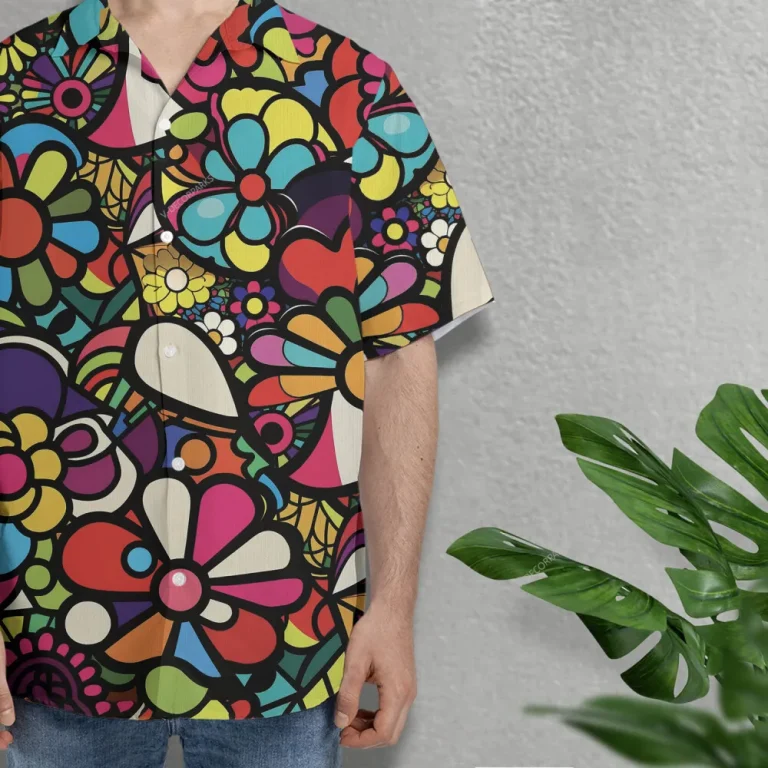 Psychedelic Flower Hawaiian Shirt For Men Women, Colorful Psychedelic Summer Aloha Beach Shirt,stained Glass Art Button Down Short Sleeves Shirt