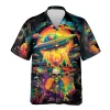 Psychedelic Hippie Hawaiian Shirt For Men Women, Psychedelic Skull Summer Aloha Beach Shirt, Ufo Button Down Short Sleeves Shirt