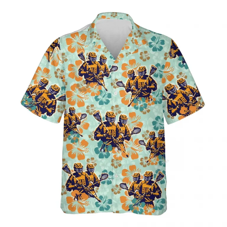 Lacrosse Couple Hawaiian Shirts For Men Women, Lacrosse Player Button Down Hawaiian Shirts, Colorful Tropical Hibiscus Summer Aloha Beach Shirt
