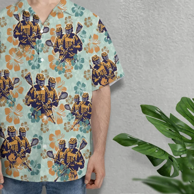 Lacrosse Couple Hawaiian Shirts For Men Women, Lacrosse Player Button Down Hawaiian Shirts, Colorful Tropical Hibiscus Summer Aloha Beach Shirt