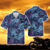 Tropical Motorbike Unisex Hawaiian Shirts, Motocycle Leaf Aloha Beach Shirt, Biker Crew Button Down Short Sleeve Shirts