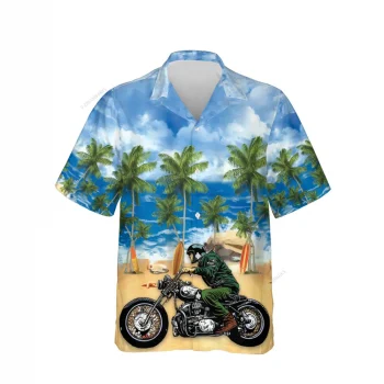 Tropical Beach Motorbike Unisex Hawaiian Shirts, Motobike Rider Aloha Beach Shirt, Biker Crew Button Down Short Sleeve Shirts