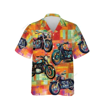 Watercolor Motorbike Unisex Hawaiian Shirts, Vintage Motobike Aloha Beach Shirt, Biker Crew Button Down Short Sleeve Shirts