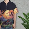 Tropical Motorbike Unisex Hawaiian Shirts, Motocycle Sunset Aloha Beach Shirt, Biker Crew Button Down Short Sleeve Shirts