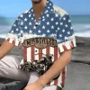 Us Flag Motorbike Unisex Hawaiian Shirts, American Motobike Aloha Beach Shirt, Biker Crew Button Down Short Sleeve Shirts