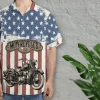 Us Flag Motorbike Unisex Hawaiian Shirts, American Motobike Aloha Beach Shirt, Biker Crew Button Down Short Sleeve Shirts