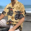 Skeleton Motorbike Unisex Hawaiian Shirts, Motocycle Map Aloha Beach Shirt, Vintage Biker Crew Button Down Short Sleeve Shirts