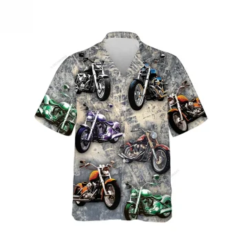 Retro Motorbike Unisex Hawaiian Shirts, Motobike Models Summer Aloha Beach Shirt, Biker Crew Button Down Short Sleeve Shirts