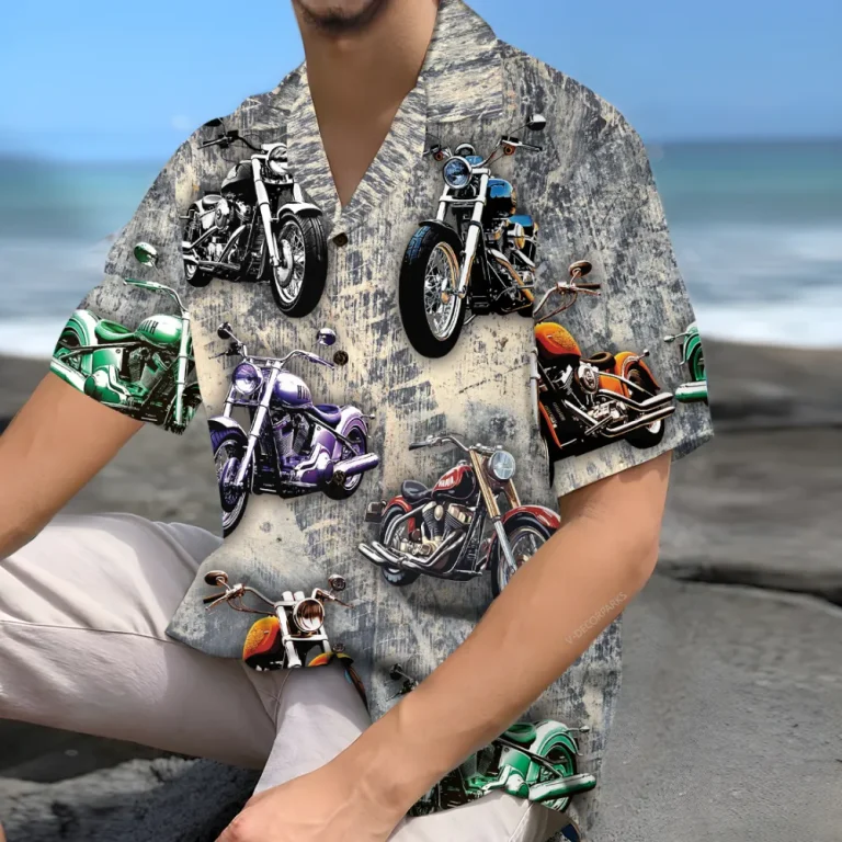 Retro Motorbike Unisex Hawaiian Shirts, Motobike Models Summer Aloha Beach Shirt, Biker Crew Button Down Short Sleeve Shirts