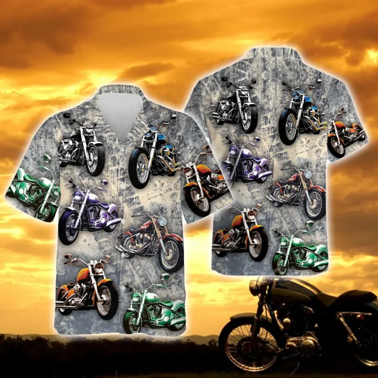 Retro Motorbike Unisex Hawaiian Shirts, Motobike Models Summer Aloha Beach Shirt, Biker Crew Button Down Short Sleeve Shirts