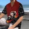 Fire Motorbike Unisex Hawaiian Shirts, Motobike Racing Summer Aloha Beach Shirt, Biker Crew Button Down Short Sleeve Shirts