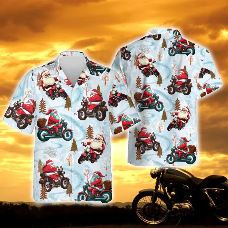 Tropical Motorbike Unisex Hawaiian Shirts, Motocycle Leaf Aloha Beach Shirt, Biker Crew Button Down Short Sleeve Shirts