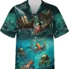 Pirate Life Hawaiian Shirts, Mythical Creatures Octopus Summer Beach Shirts, 3d Octopus Shirt, Pirate Skull Button Down Hawaiian Shirts Short Sleeve