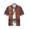 Pirate Costume Hawaiian Shirts For Men Women, Vintage Pirate Style Aloha Beach Shirt, Horror Skeleton Casual Button Down Shirt