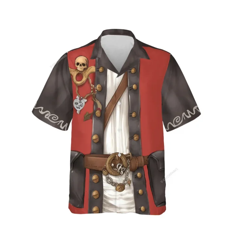 Pirate Costume Hawaiian Shirts For Men Women, Vintage Pirate Style Aloha Beach Shirt, Horror Skeleton Casual Button Down Shirt
