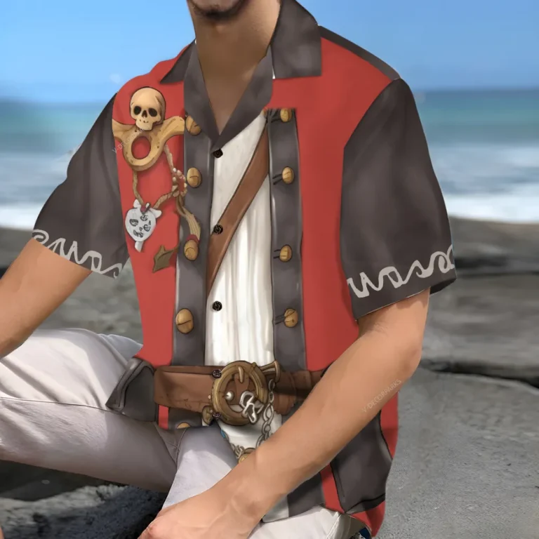 Pirate Costume Hawaiian Shirts For Men Women, Vintage Pirate Style Aloha Beach Shirt, Horror Skeleton Casual Button Down Shirt