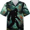 Mysterious Bigfoot In The Forest Hawaiian Shirts For Men, Bigfoot Casual Button Down Short Sleeve Shirt, Bigfoot Shirt, Sasquatch Shirt, Beach Shirt