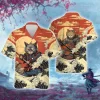 Cat Samurai Hawaiian Shirts For Men Women, Samurai Sword Aloha Beach Shirt, Wave Pattern Button Down Short Sleeve Shirts Gifts For Men