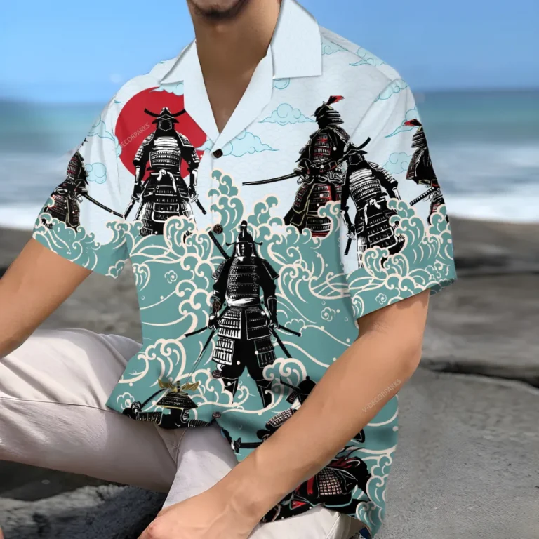 Samurai Waves Hawaiian Shirts For Men Women, Samurai Ukiyo Aloha Beach Shirt, Warrior Button Down Short Sleeve Shirts Gifts For Men