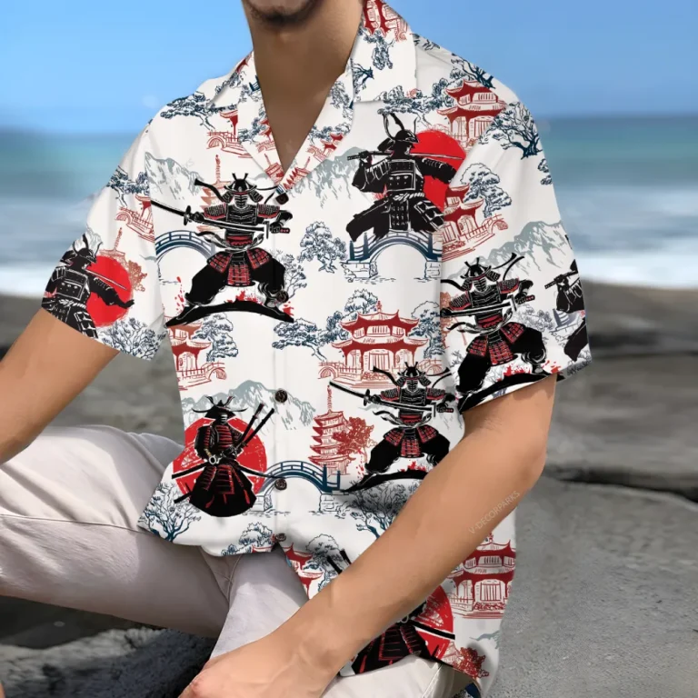 Samurai Unisex Hawaiian Shirts, Vintage Samurai General Aloha Beach Shirt, Warrior Button Down Short Sleeve Shirts Gifts For Men