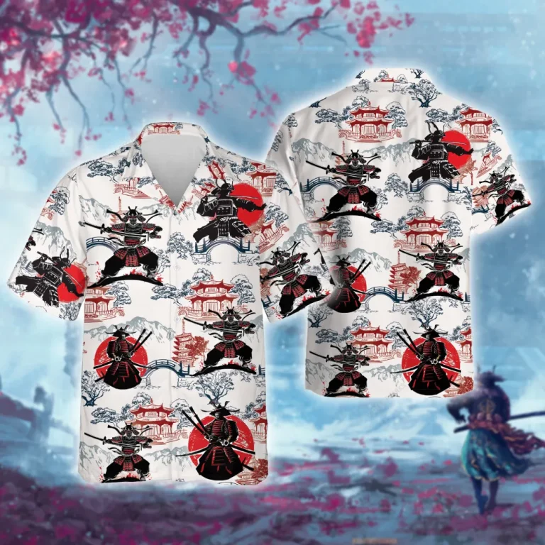 Samurai Unisex Hawaiian Shirts, Vintage Samurai General Aloha Beach Shirt, Warrior Button Down Short Sleeve Shirts Gifts For Men