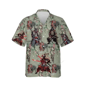 Samurai Sword Unisex Hawaiian Shirts, Samurai General Aloha Beach Shirt, Warrior Button Down Short Sleeve Shirts Gifts For Men