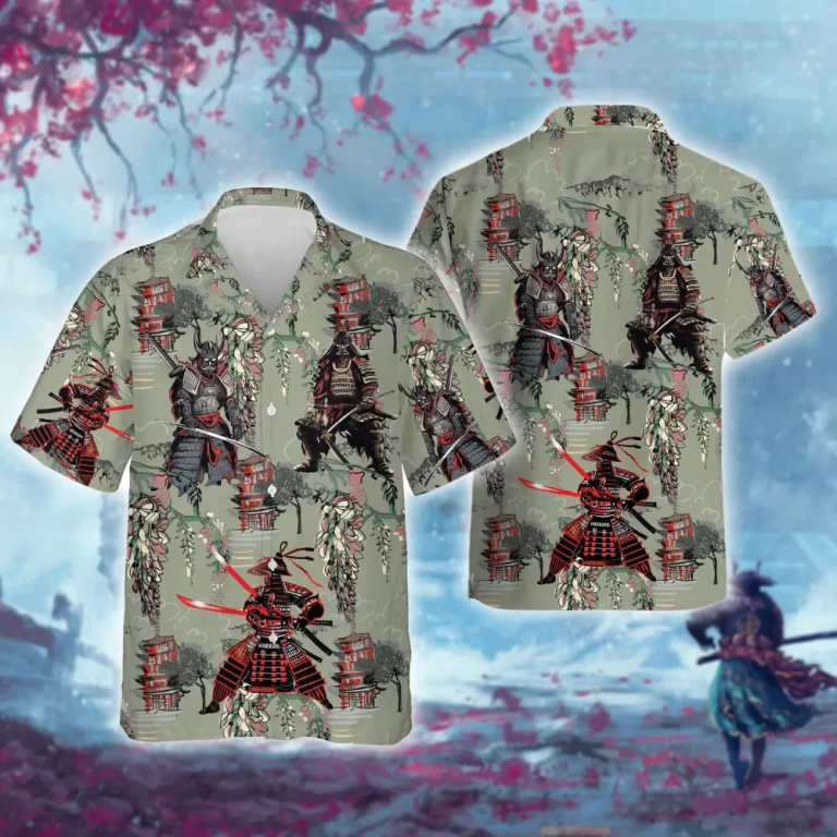 Samurai Sword Unisex Hawaiian Shirts, Samurai General Aloha Beach Shirt, Warrior Button Down Short Sleeve Shirts Gifts For Men